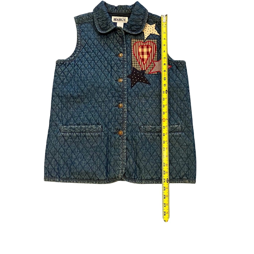 Haiks Quilted Denim Vest Womens Size S Patriotic Star Heart Patchwork - Picture 6 of 6